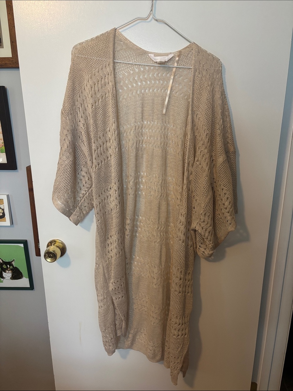 Minimalist Casual Capsule Wardrobe Taupe Open-Knit Women’s Cardigan Sweater